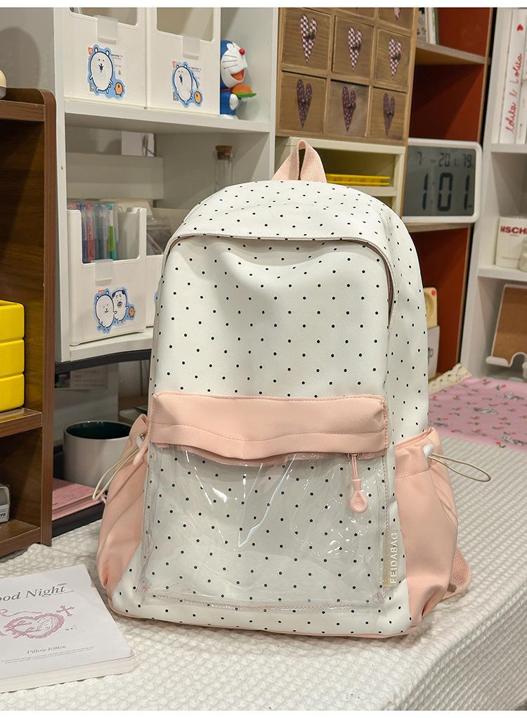 Schoolbag Sakura Milk Fu Polka Dot Weaving Korean Low Saturation Gentle Sense Campus Commuter Versatile Backpack