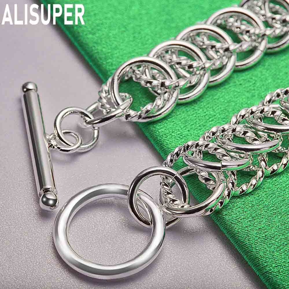 925 Sterling Silver Heavy-Duty Braided Double Ring Bracelet - Exquisite Gift Jewelry