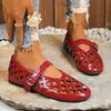 025 New  Buckle Strap Women's Flats Hollow Shoes Light Weight Comfortable Casual Slip-Ons Comfortable Flat Low Heels