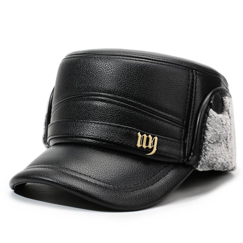 

Men s Flat Top Hat Winter Warm Ear Protection Hat for Middle-Aged and Elderly People Bomber Hat Thick Cold-Proof Cap