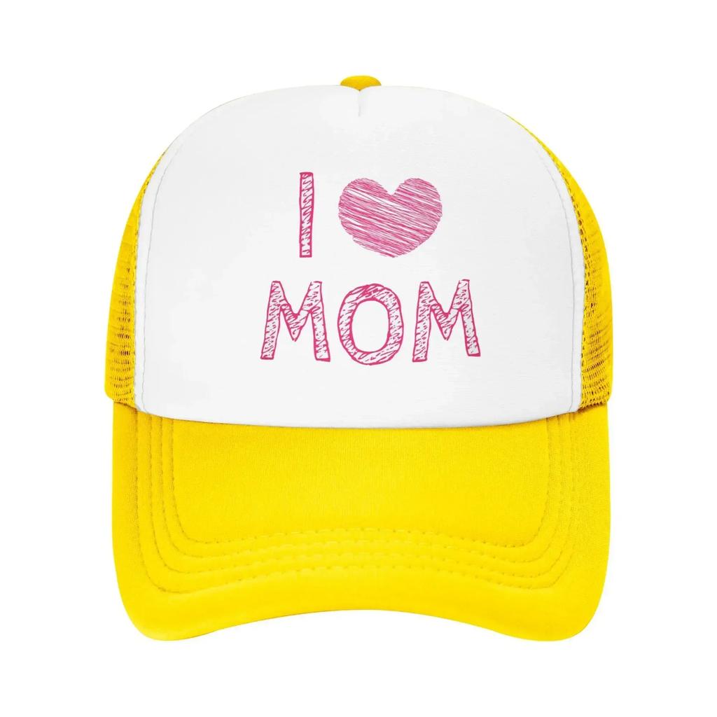 Romantic Pink I Love Mom Gift Custom Mesh Baseball Caps Women Men Spring Female Beach Sunscreen Hat Hip Hop Trucker Cap