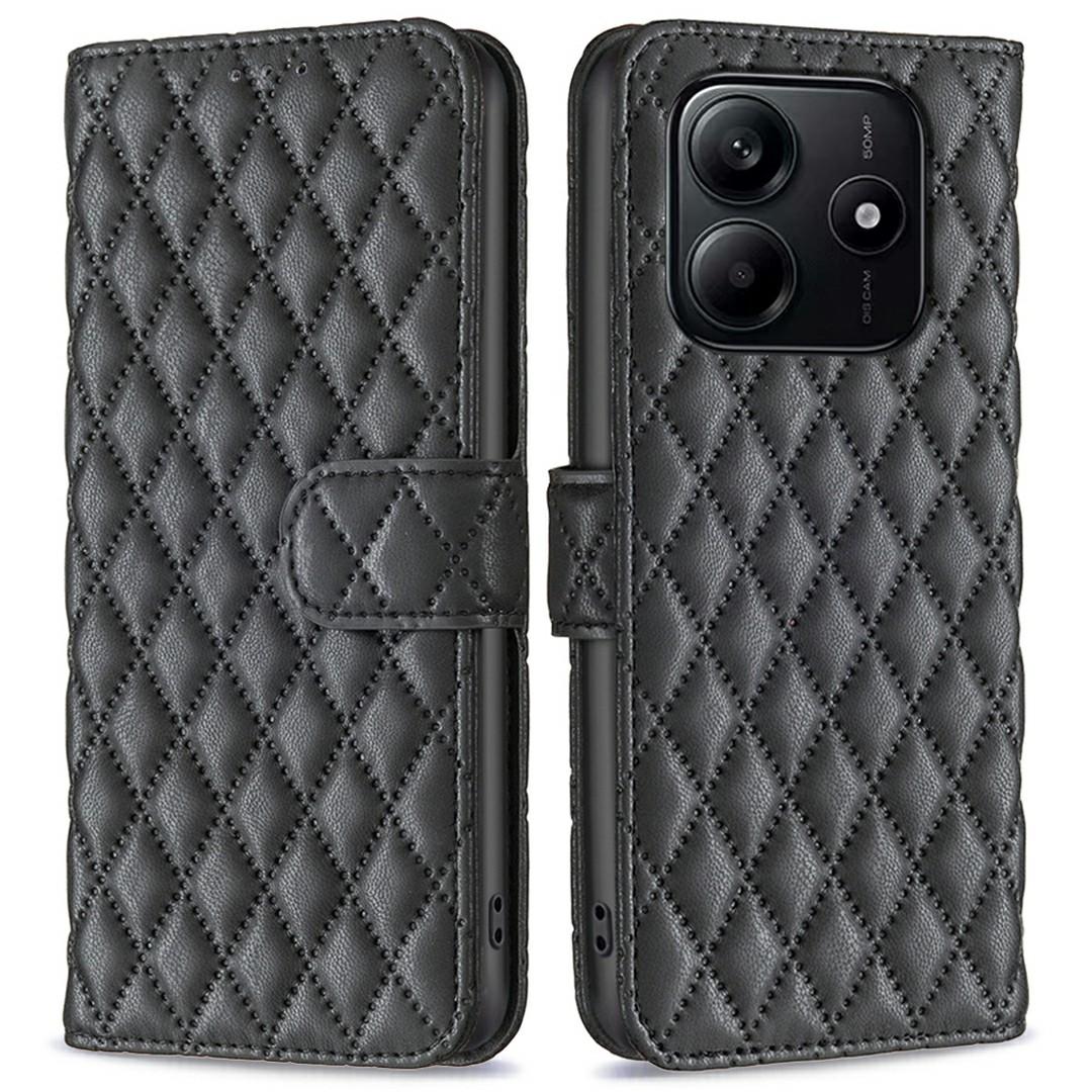 

BINFEN COLOR BF Style-14 For Xiaomi Redmi Note 14 4G (163.25x76.55x8.16mm) Case Rhombus Phone Leather Cover Stand Black