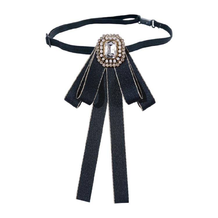 Ceremony Outfit Ribbon Collar Accessory with Center Ornament, Blouse Neckline Accent for Styling and Outfit Wear