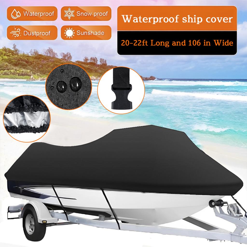 Yacht Boat Cover 20-22FT Boat Cover Anti-UV Waterproof Heavy Duty Oxford Cloth V-Hull TRI-Hull Runabout Boat Accessories