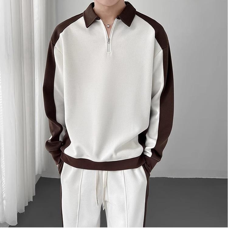 Danmo Spring Autumn Korean Fashion Patchwork Sweatshirt Elastic Casual Sweatpants Set Men Loose Comfortable Sporty Pullover Top Pants