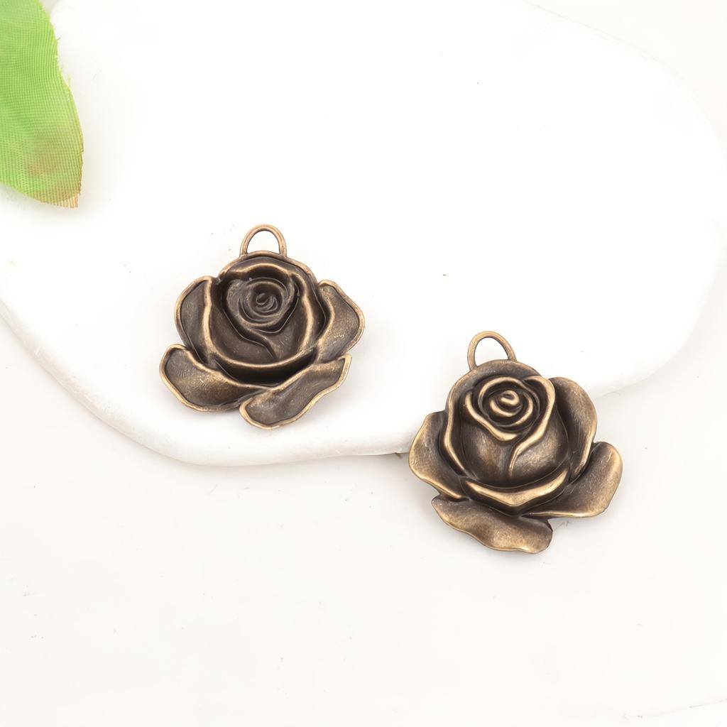 10pcs Vintage Rose Pendant, Zinc Alloy Antique Silvery/Bronze Plated, DIY Jewelry Making Pendant for Necklaces
