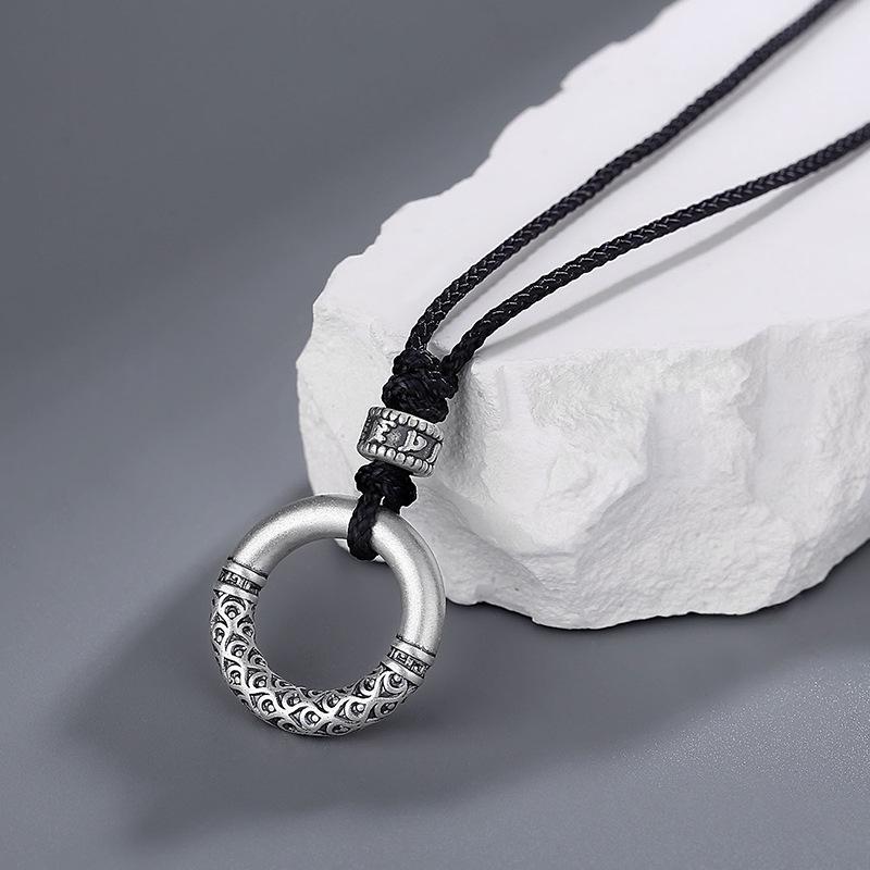 Tichiya 999 Sterling Silver Men s Ethnic Cloud Pendant Necklace with Ping an Buckle Pure Silver