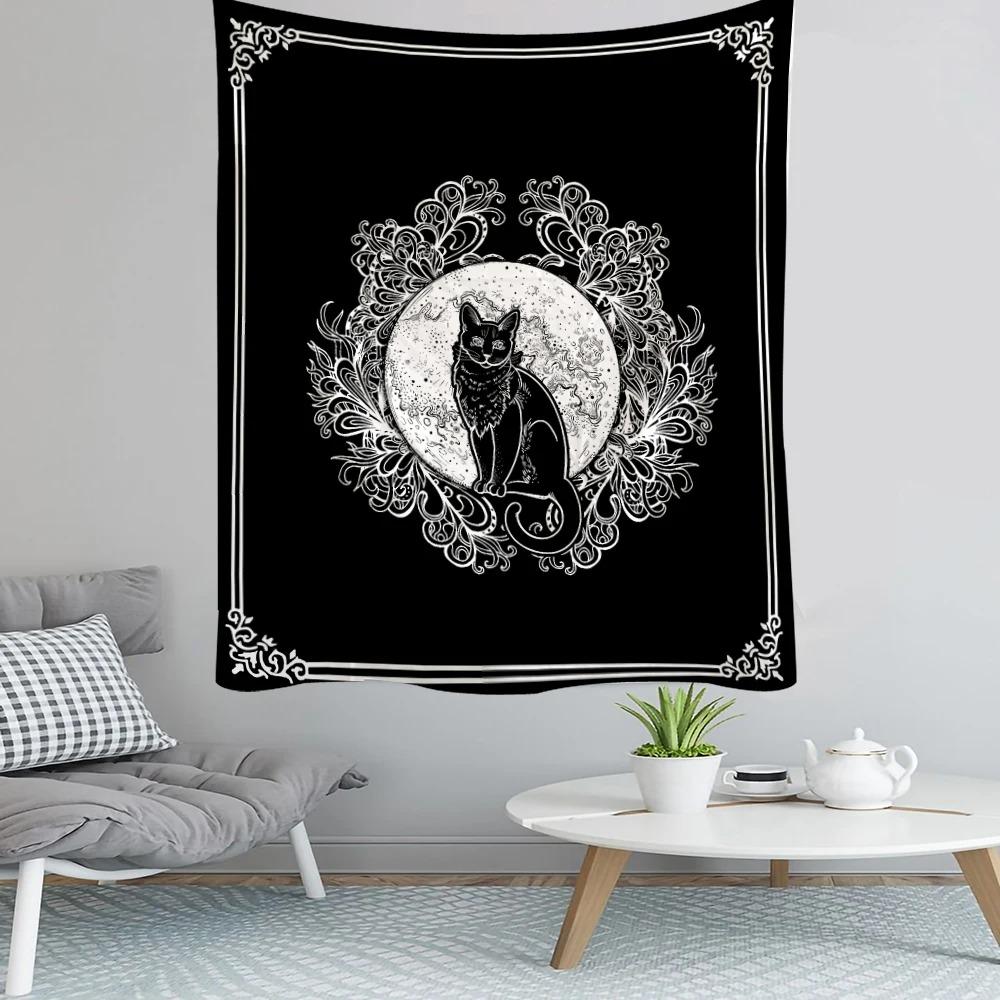 Cartoon Black and White Cat Hanging Cloth Office Living Room Tapestry Home Wall Decoration Tapestry