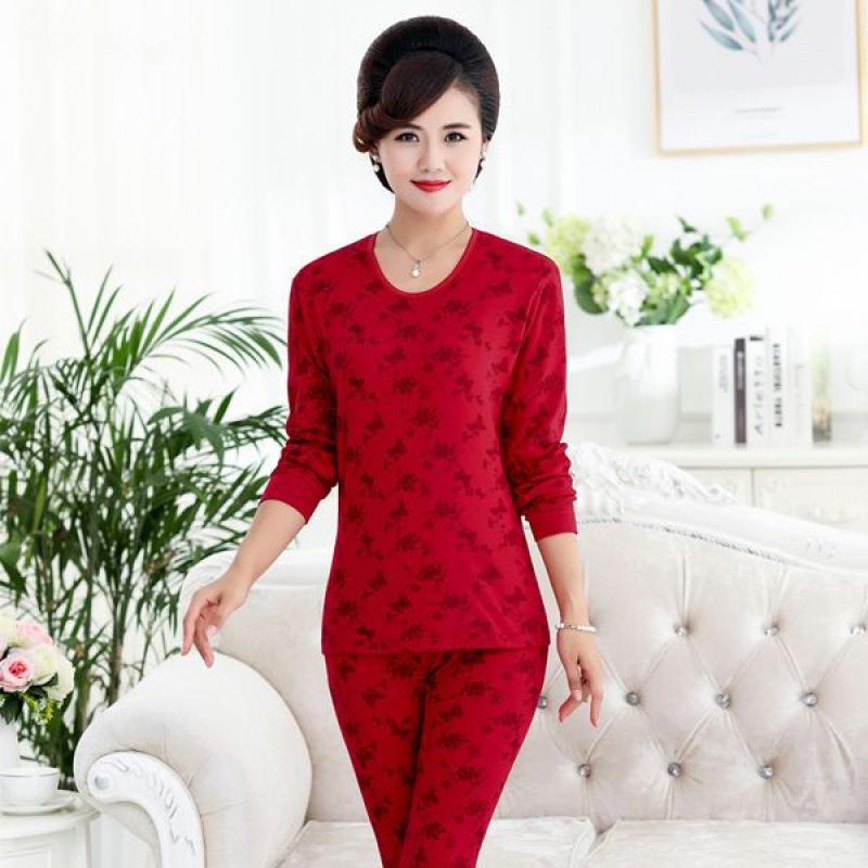A High-neck, Thin and Large-sized Cotton Sweater Set for Middle-aged and Elderly Women In Thermal Underwear