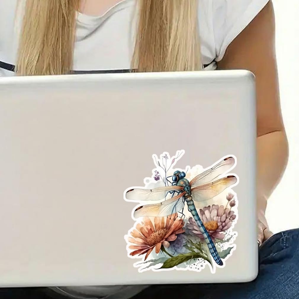 2PC Dragonfly 3D-Effect PVC Vinyl Sticker, 4.72"x5.12" Self-Adhesive Waterproof Decal for Car, Laptop, Truck, Motorcycle, Scratch Cover, Home Door