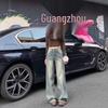 High-Waisted Retro Striped Wide-Leg Jeans - Women's Autumn/Winter Korean Style