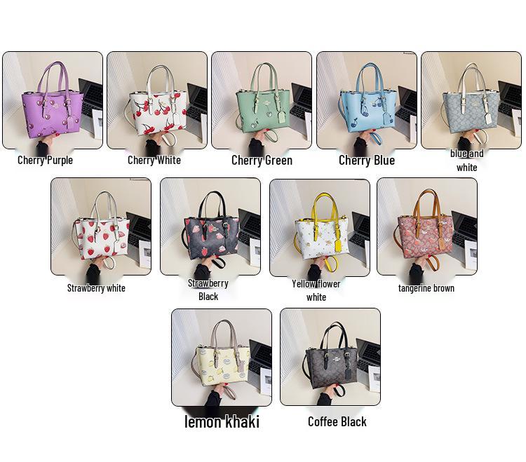 2025 Damen Retro Kirschdruck Tragetasche: Schulter- und Umhängetasche mit großem Fassungsvermögen