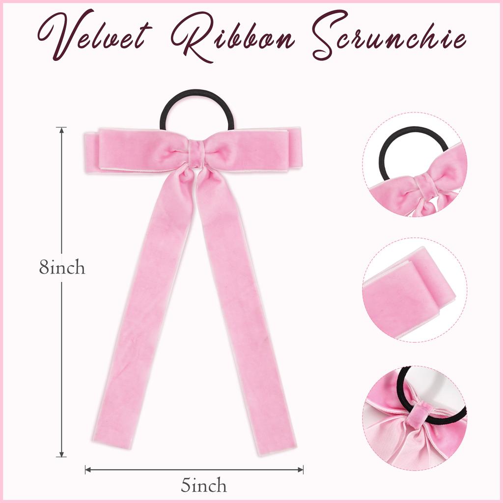 5Pcs Velvet Cheer Bow Large Big Bow Hair Ring Knotted Cheer Bow Women Ponytail Hair Ties Solid Color Rubber Band Hair Accessorie
