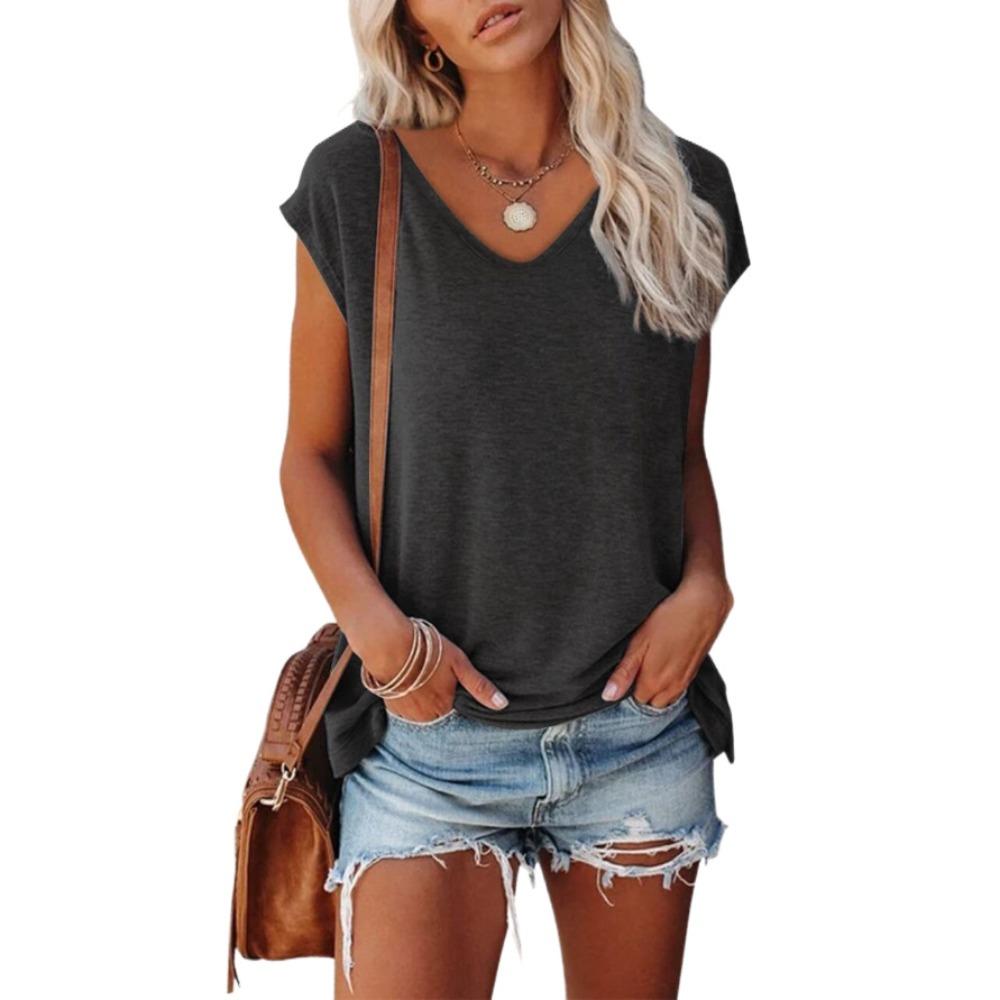 Women's Solid Color V-Neck T-Shirts, Lightweight Soft Cotton Tees for Spring & Summer, Casual Daily Basic Tops