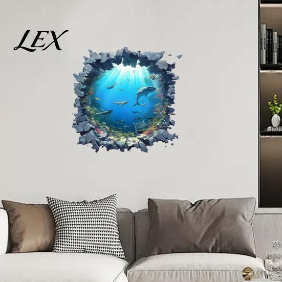 Removable PVC Wall Decor Underwater Shark Sticker, Realistic 3D Ocean View Decal, Waterproof Peel And Stick Window Clings Mural for Living Room