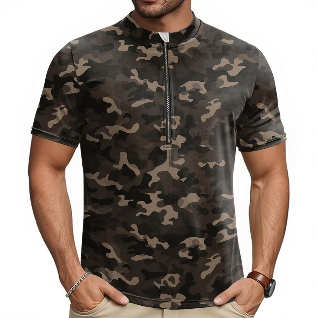 Men's Short Sleeve Cycling Jersey Breathable Quick Dry Half Zip Round Neck Lightweight Performance Top for Road Mountain Bike