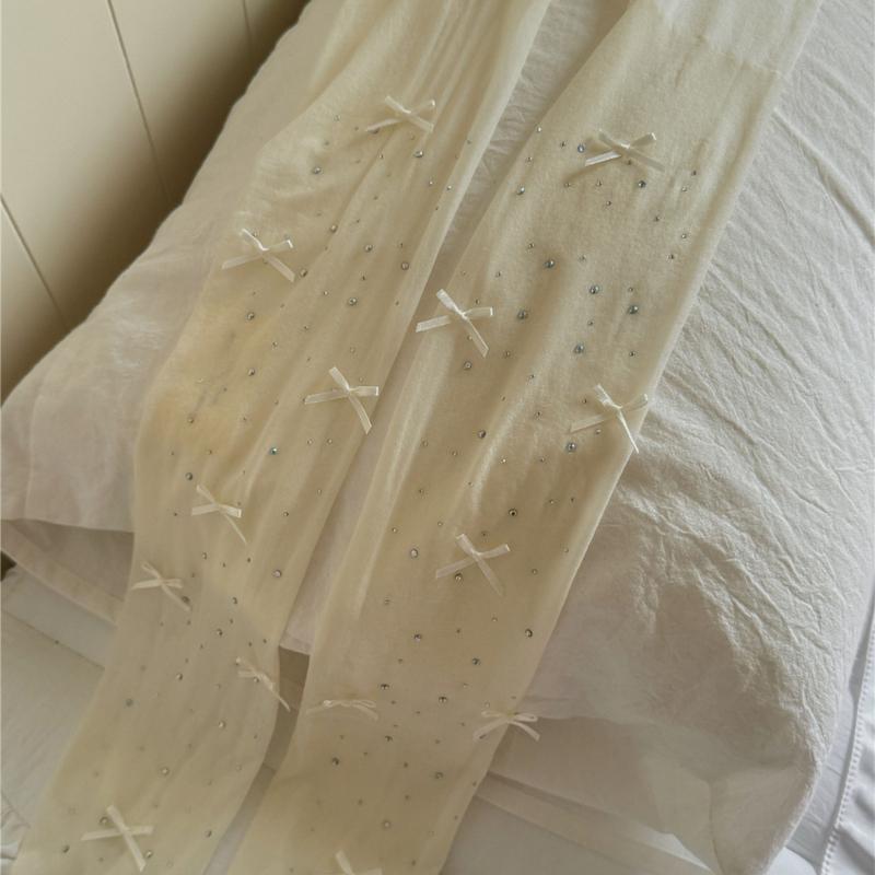 Aesthetic Sparkly Rhinestones Bowknot Sheer Pantyhose Stockings Women Thin See Through Silky Tights Shimmering Leggings