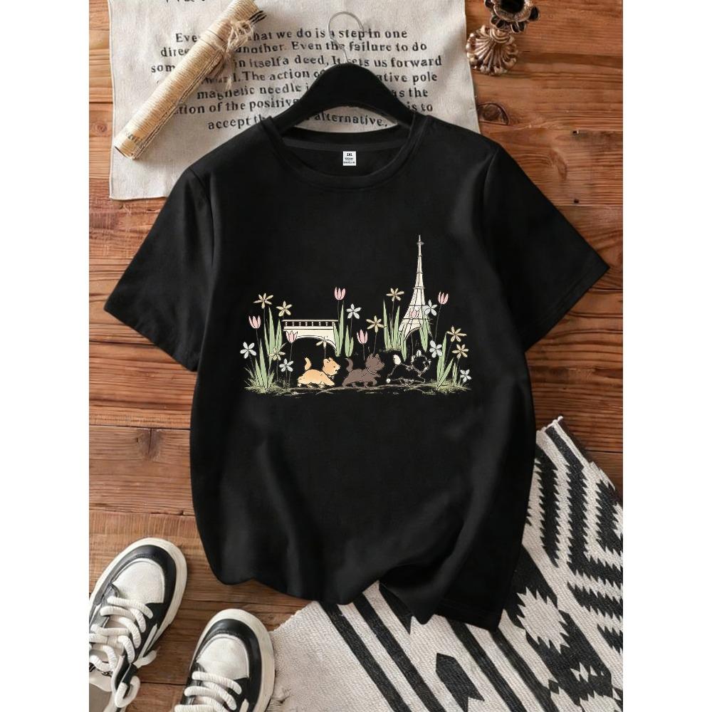 

Plus size women s round neck short sleeve T-shirt with elastic half sleeves and trendy prints 4XL