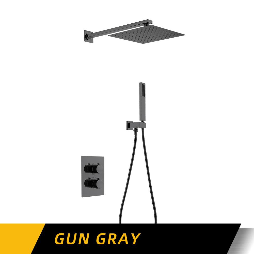 Gunmetal Thermostatic Faucet Hot And cold 8-16 Inch Shower Faucet Wall Mount Bathroom Tap Square Shower Set