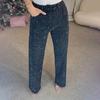 Faux Pearl Jeans for Women High Waist Straight Leg Stretch Denim Pants Casual Wide Leg Beaded Baggy Pants