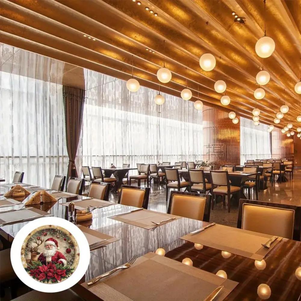 4 STÜCKE Weihnachts-Platzsets Rund Polyester Rutschfest Hitzebeständig Festliche Tischsets Weihnachts-Stil Design Runde Tischdecke