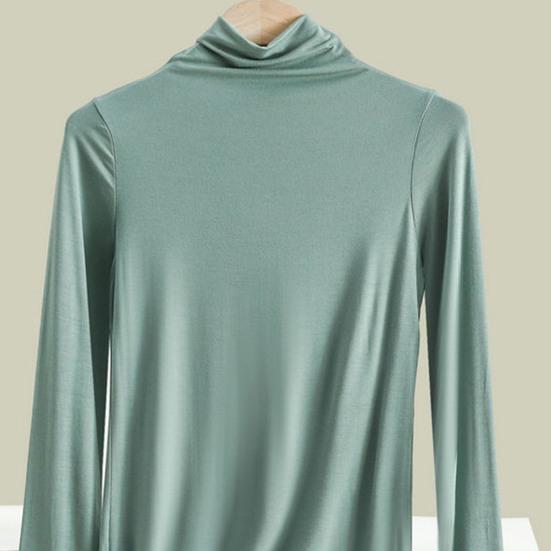 Women Bottoming Top Half-high Collar Long Sleeve Elastic Skinny Soft Warm Solid Color Pullover Simple Style Lady Inner Wear Blouse