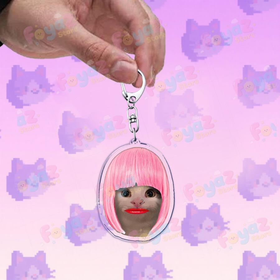 Funny Cute Cat Meme Keychain Accessories Bag Charms Cat Lover Animal Keychains Keyrings Jewelry Fans Cute Cartoon Freinds Gift