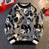 Fengxiao Herren-Pullover mit Panda-Jacquardmuster und Rundhalsausschnitt