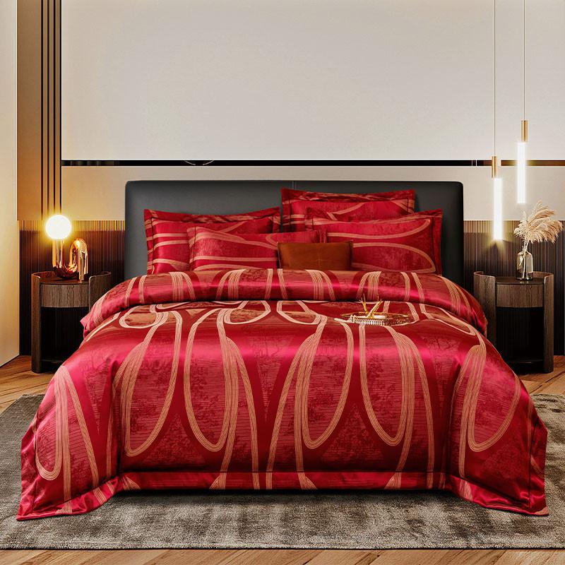 Yarn-Dyed Quality Jacquard Satin Luxury Delicate Silky Texture Bedding Set Double Queen (1Duvet Cover+1Bed Sheet+ 2Pillowcases)