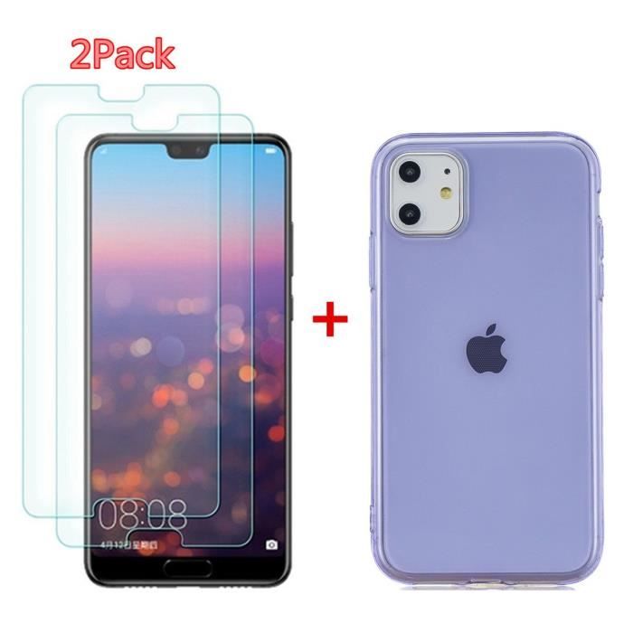 Coque et Film Protecteur - Apple - iPhone 11 - Violet - 2PCS Verre Trempé - TPU Silicone