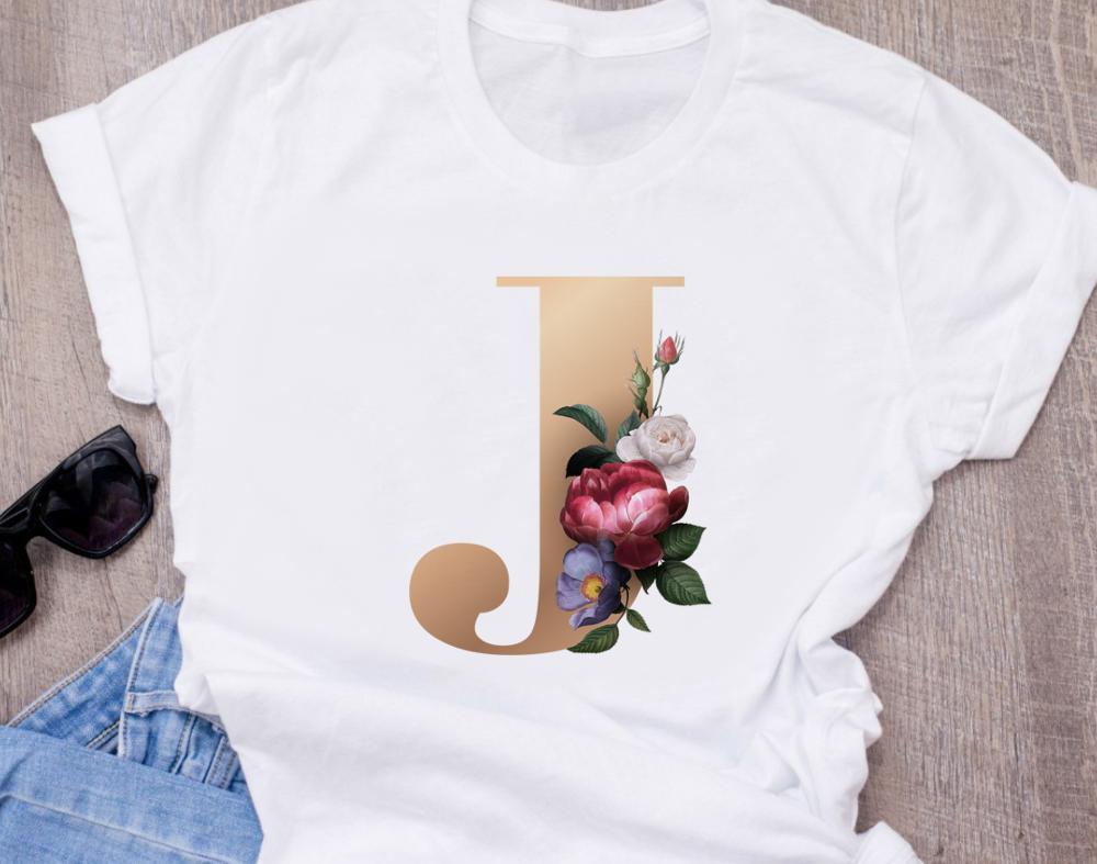 Custom Name Letter Combination Women S High Quality Printing T Shirt Flower Letter Font A B
