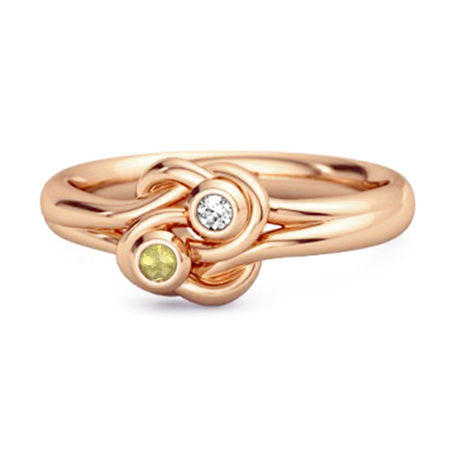 Lemon Quartz Dual Stone Stackable Ring - 925 Sterling Silver Rose Gold Vermeil 8.5