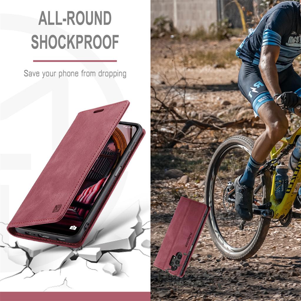 Premium Vintage Leather Wallet Case for Samsung Galaxy A14 4G/5G - RFID Protection Flip Cover with Card Slots, Shockproof Retro Style (4 Colors)