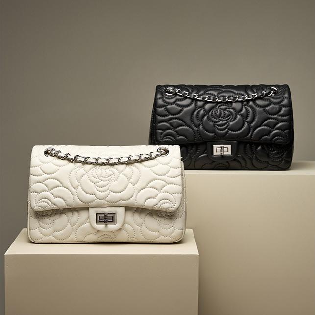 Top Layer Sheepskin Flower Diamd Grid Women's Bag, High-quality Leather Chain Bag, Versatile Single Shoulder Crossbody Bag