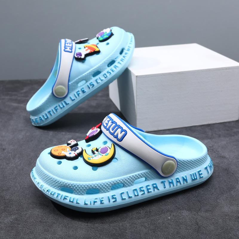 Stylish Kids Summer Hole Shoes With Cartoon Patterns Soft Eva Material For Comfort