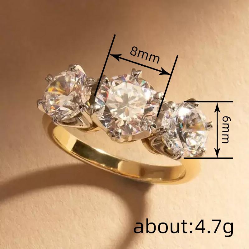 Light luxury six-claw inlaid jewelry female, two-color round zircon arrangement ring premium style jewelry