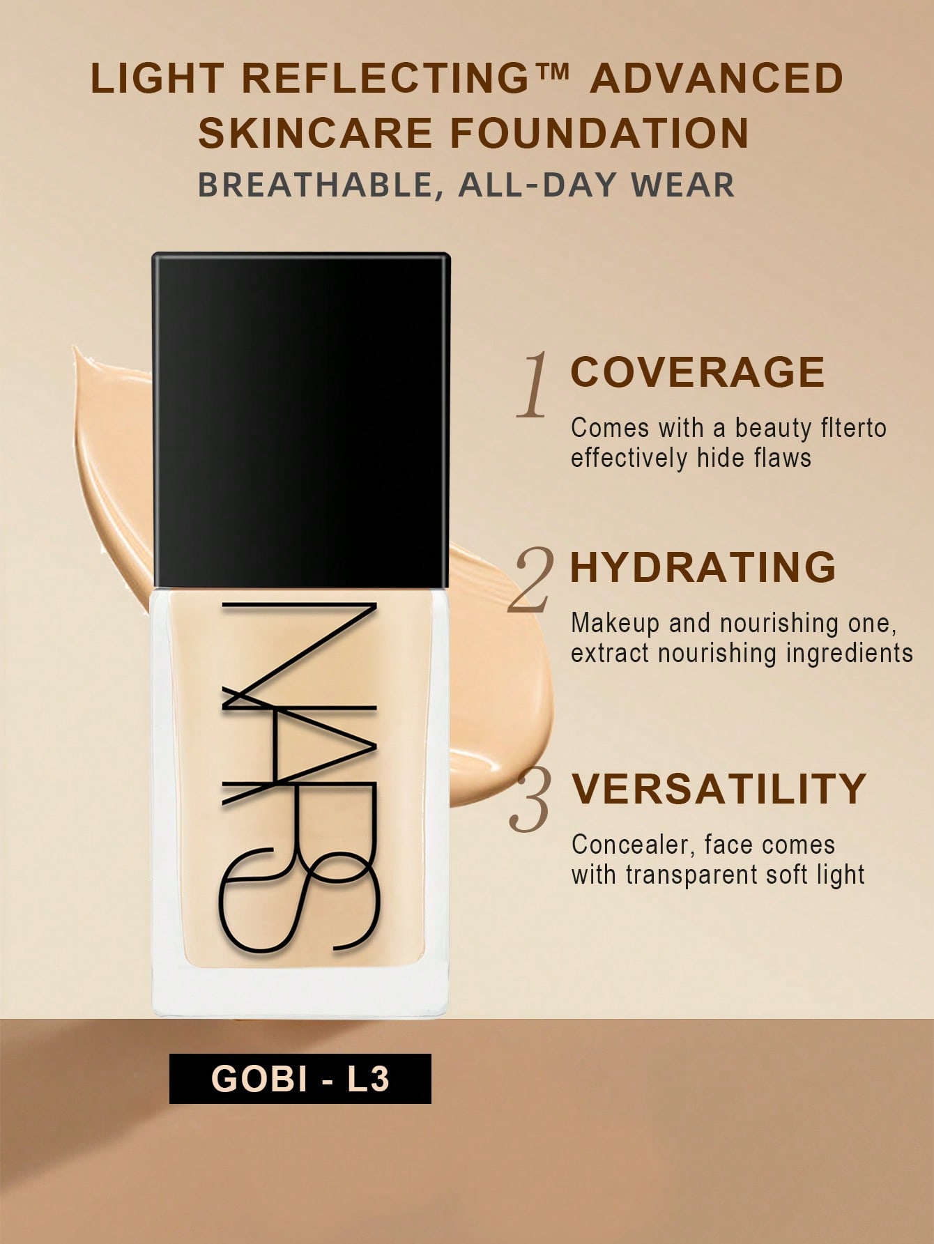 

Тональна основа Nars Light Reflecting (Гібридний догляд за шкірою) #ОСЛО-ЛАЙТ 1 - 30 мл/1 рідка унція. GOBI-LIGHT 3
