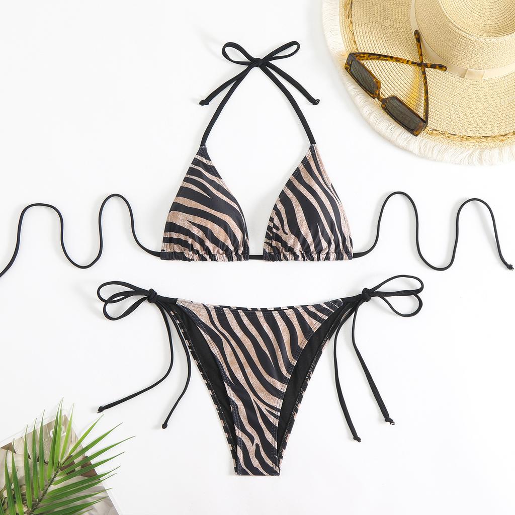 Sexy Pruhované Mikro Bikiny 2025 Trend Dámske Plavky Ženské Zaväzovanie za Krk Plavky Tangá Bikiny Set Dvojdielne Plážové Oblečenie Kúpací Oblek