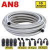 10FT 3M AN6 AN8 Car Fuel Hose Oil Gas Cooler Hose Line Pipe Tube Stainless Steel Braided Inside CPE Rubber + 10 End Adapters
