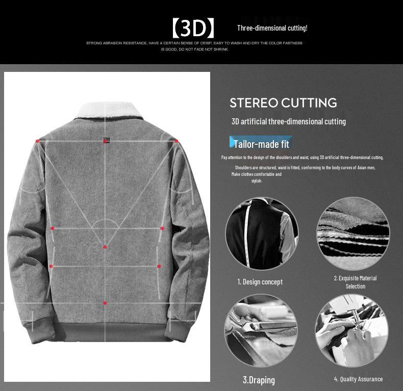 Herren Winter Cordjacke mit Samt, Lammwolle und Stehkragen - Trendige und dicke Mode für Freizeitkleidung