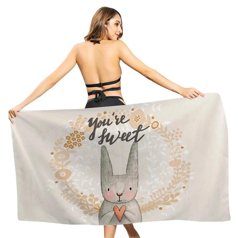 Easter Cartoon Rabbit Beach Towel Cute Animal Plant Quick Dry Bath Towel for Kids Adult Gift Travel Camping Swimming Pool Towels
