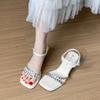 Fashion 2025 New Shiny Crystal Slippers Women's Luxury Rhinestone Mid Heel Sandals  Strange Heel Lace Up Summer