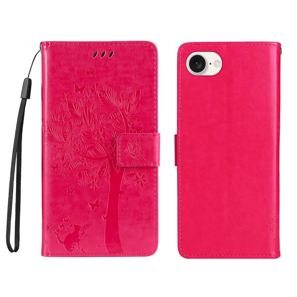 For iPhone 16e Phone Case with Stand Cat Tree Pattern Leather Wallet Mobile Cover
