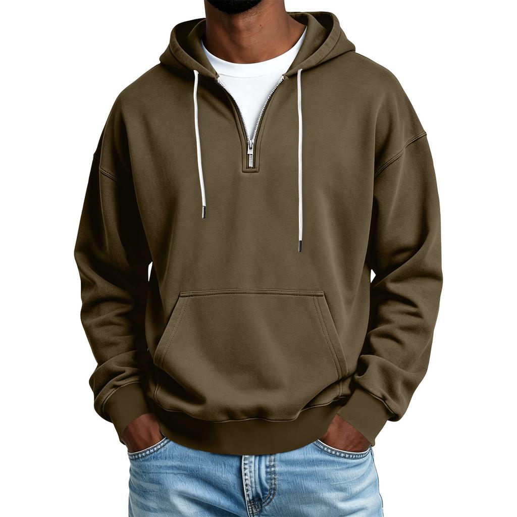 Men's Color Half-Zip Hooded Sweatshirt Casual Winter Pullover