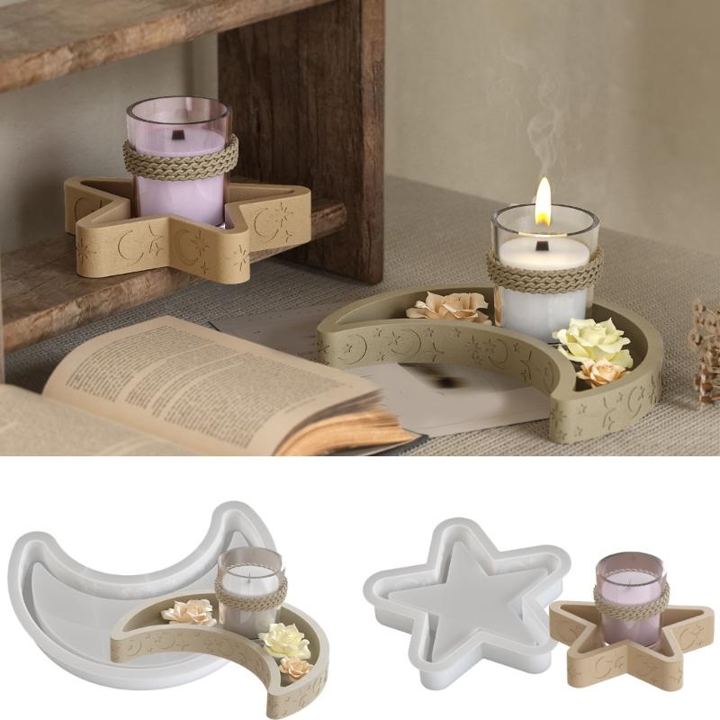 Sturdy Star and Moon Silicone Mould Round Tray Home Accessory for Crafting Supplies and Creative Storage Solution