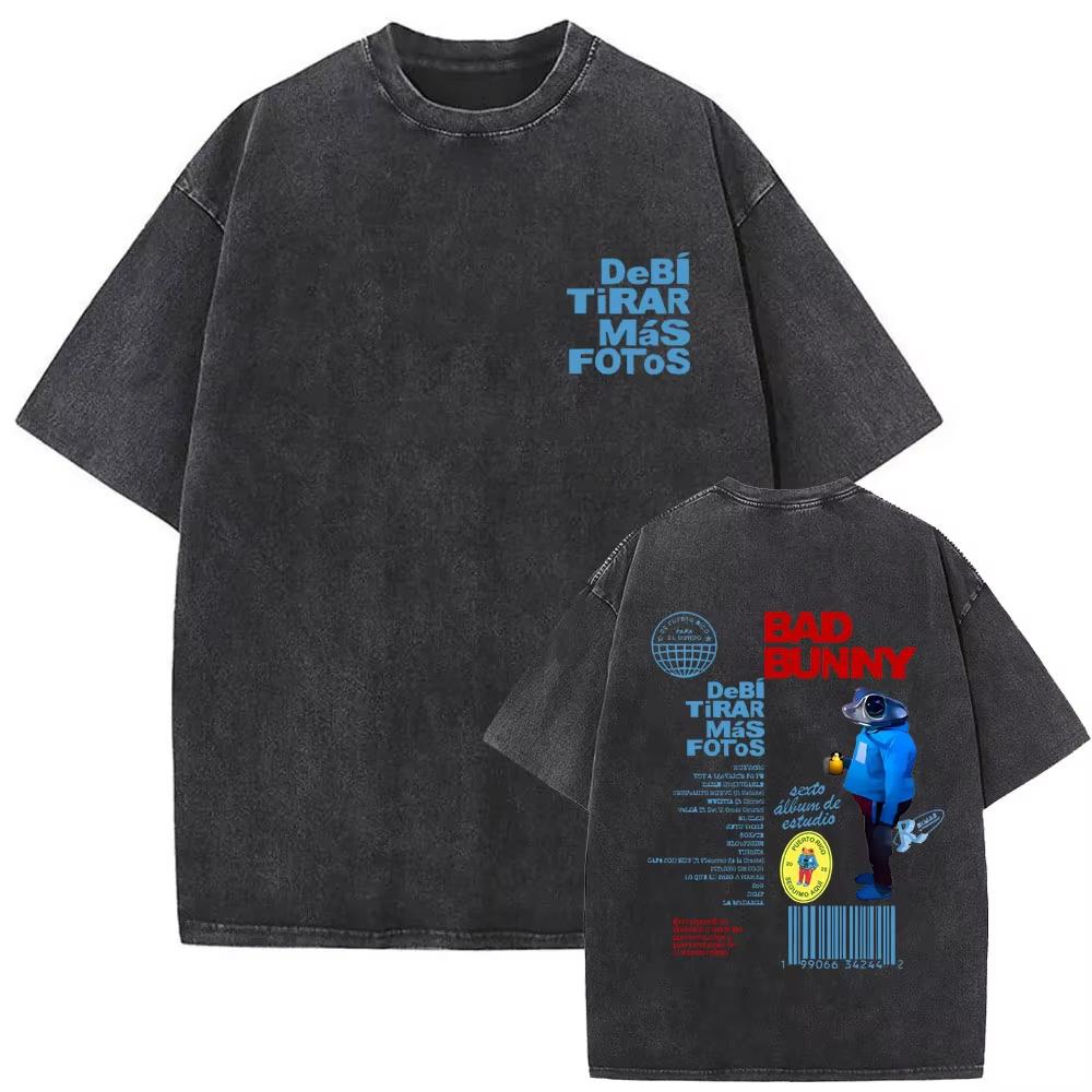 Camiseta Gráfica Bad Bunny Un Verano Sin Ti Vintage Lavada Moda Masculina Oversize Streetwear Femenina Camisetas de Algodón de Alta Calidad