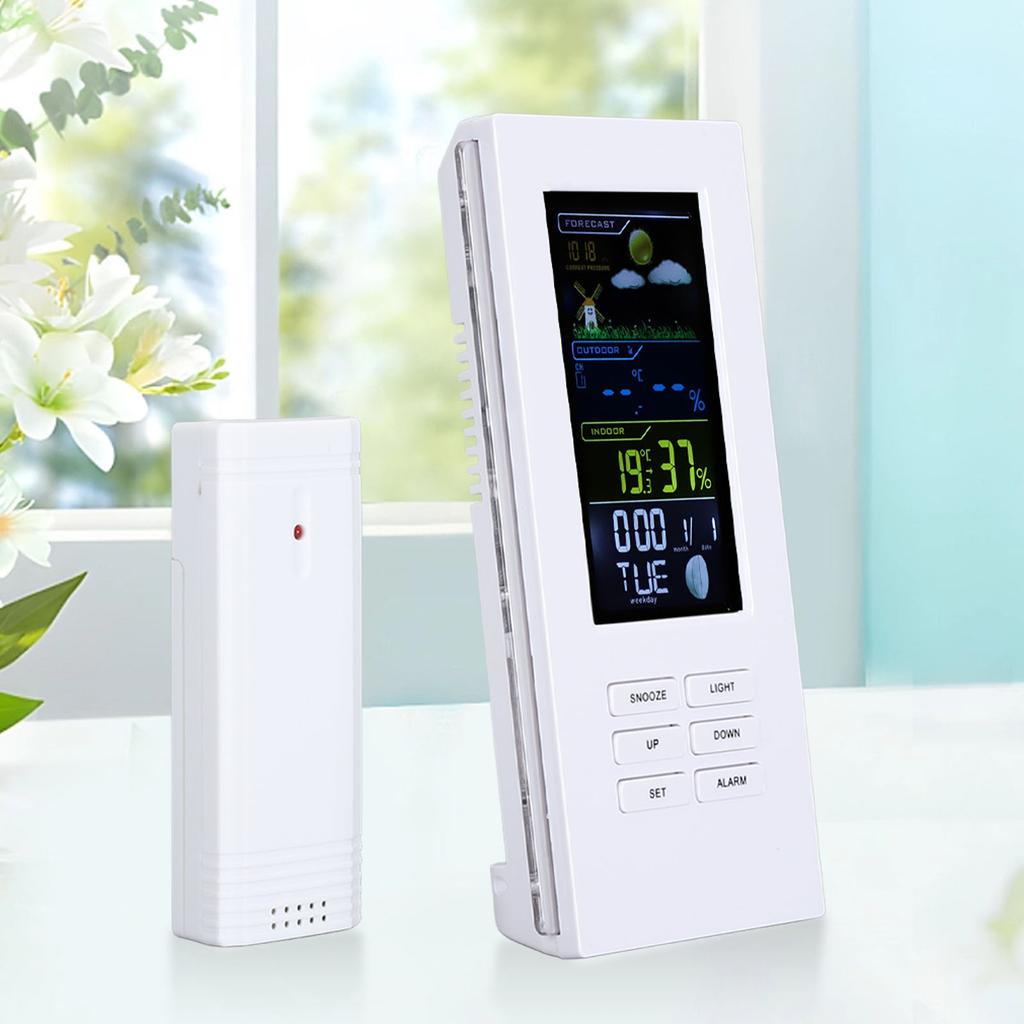Wireless Weather Forecast Station Indoor Outdoor Thermometer Hygrometer Color Display Digital Temperature Humidity Monitor Alarm Clock Backlight
