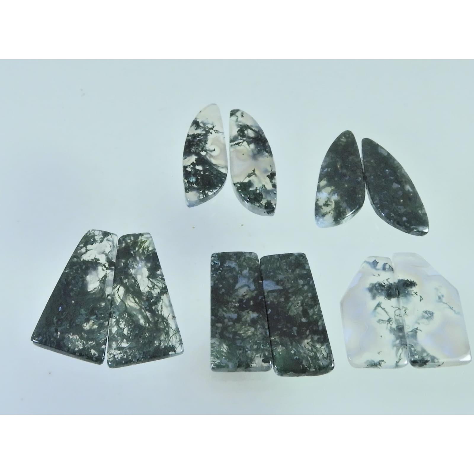95Cts. Natural Moss Agate Matched Pair Fancy Cabochon Gemstone 05 Pair Lot C-2279