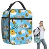 Cartoon Bee And Daisy In Blue Background Insulated Lunch Bag for Women Children Portable Food Boxes Thermal Lunch Box Tote