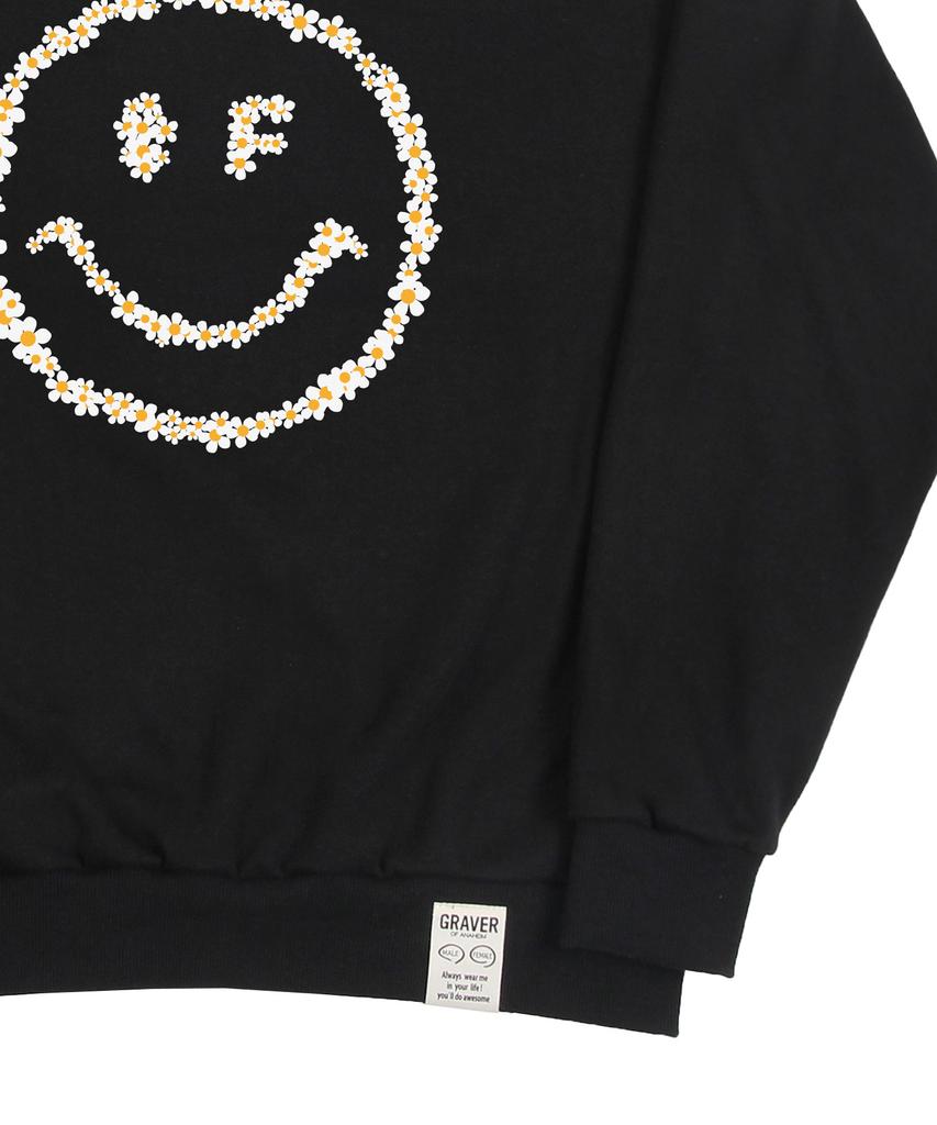 GRAVER [Unisex] Multiflower Dot Smile Sweatshirt_Black